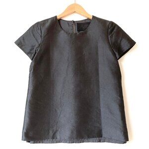 J.Crew Collection Wool & Silk Black Short Sleeve Twill Top